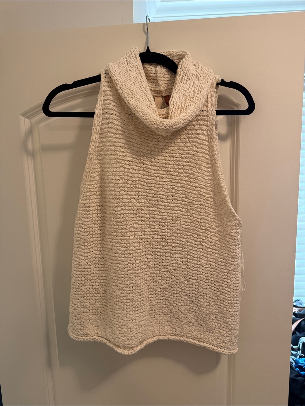 Sleeveless Cowl Neck Knit Sweater Tank - Cream